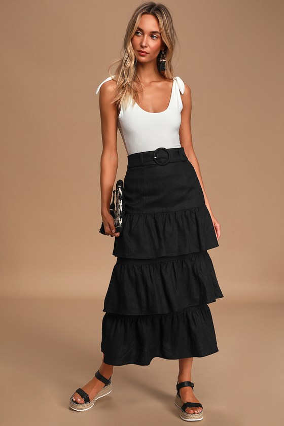 black linen midi skirt