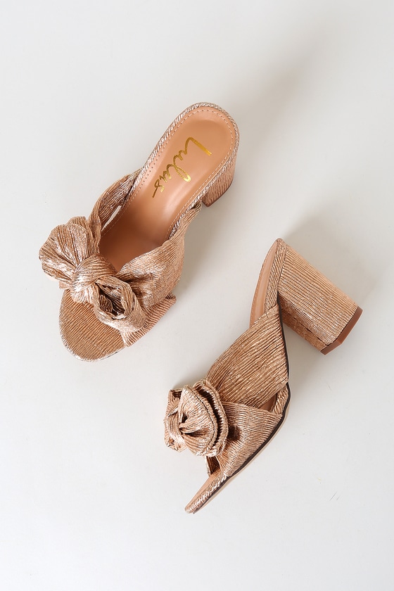 Cute Rose Gold Sandals - Vegan High Heel Sandals - Bow Sandals - Lulus