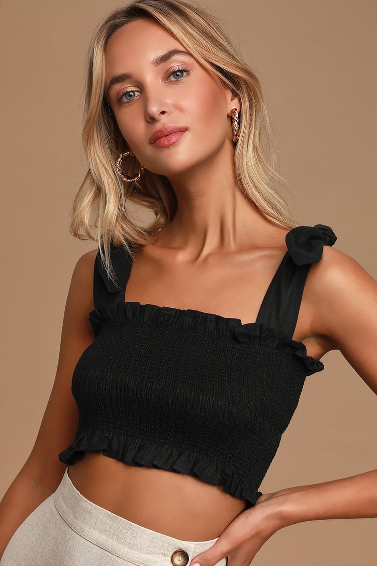 Capulet McKenna Top - Black Linen Smocked Top - Tie-Strap Top - Lulus