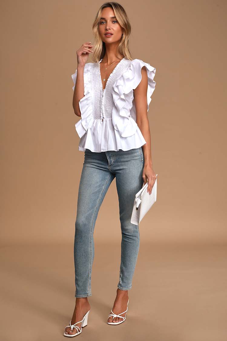 In A Ruffle White Ruffled Hook and Eye Top