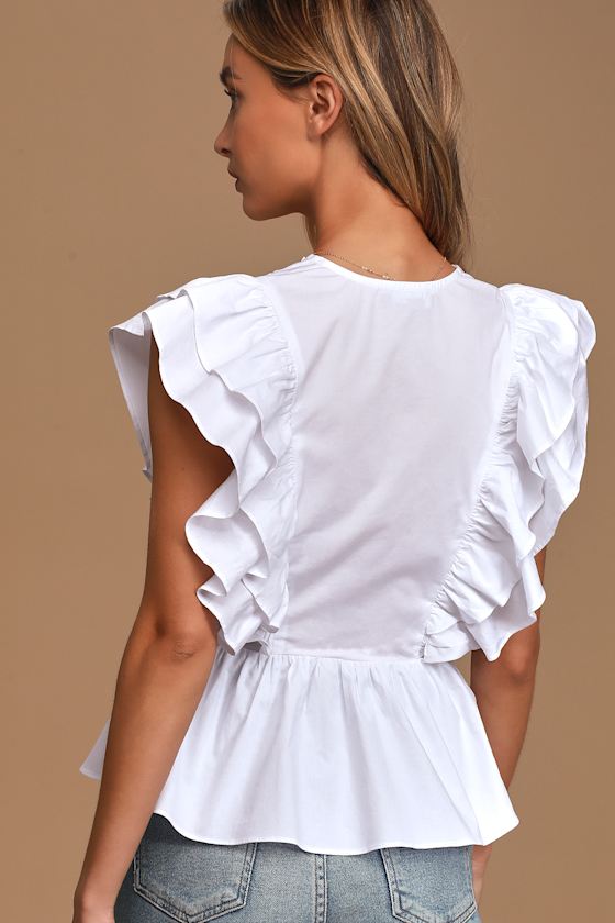 In A Ruffle White Ruffled Hook and Eye Top - thumbnail 3