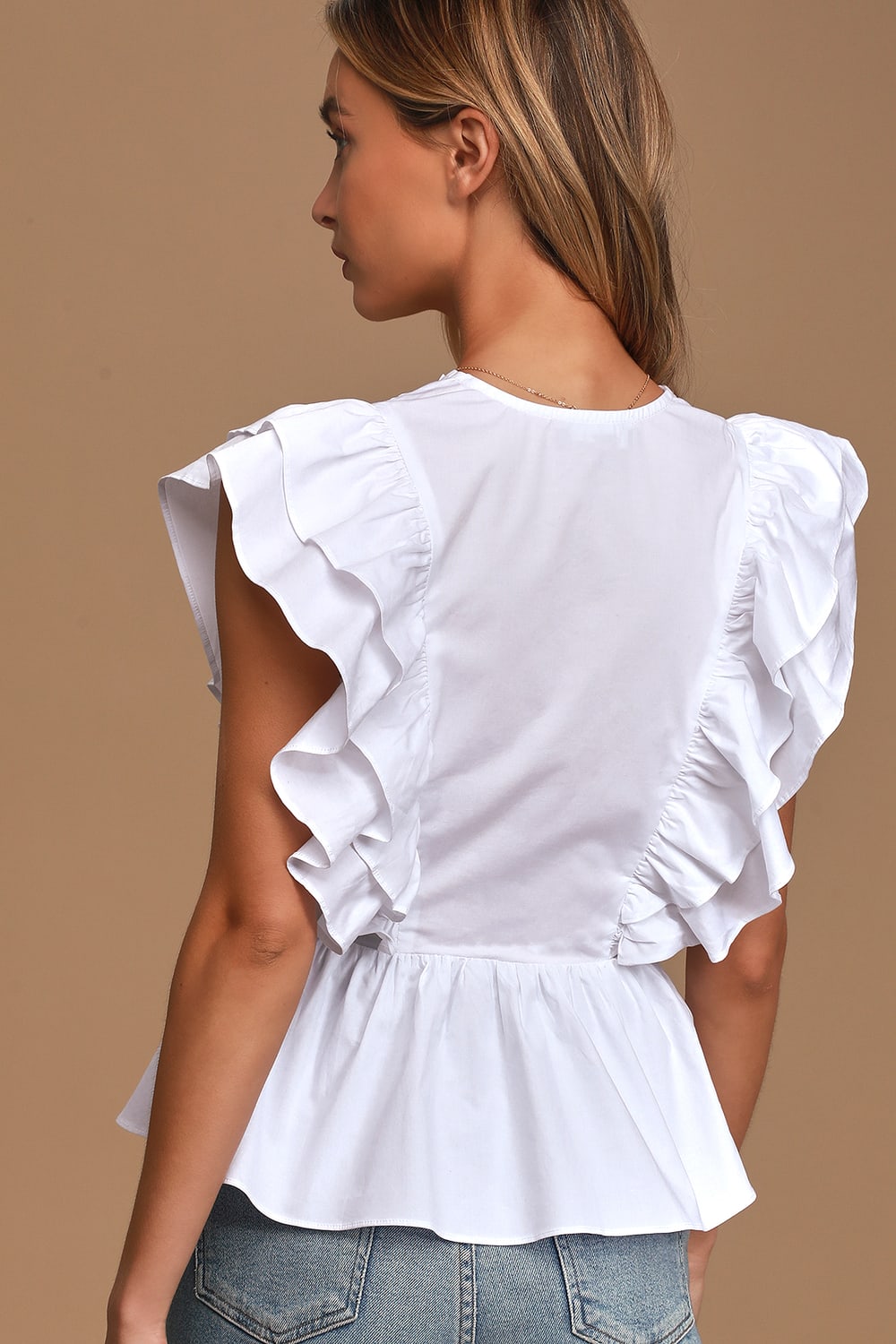 In A Ruffle White Ruffled Hook and Eye Top