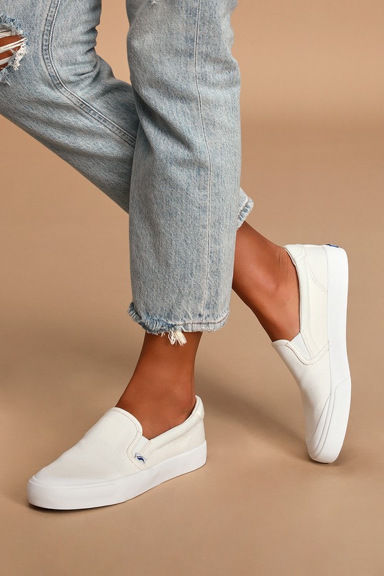 white slip on canvas sneakers