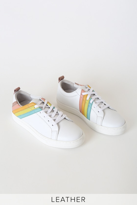 Seychelles Stand Out - White Leather Sneakers - Rainbow Sneakers - Lulus