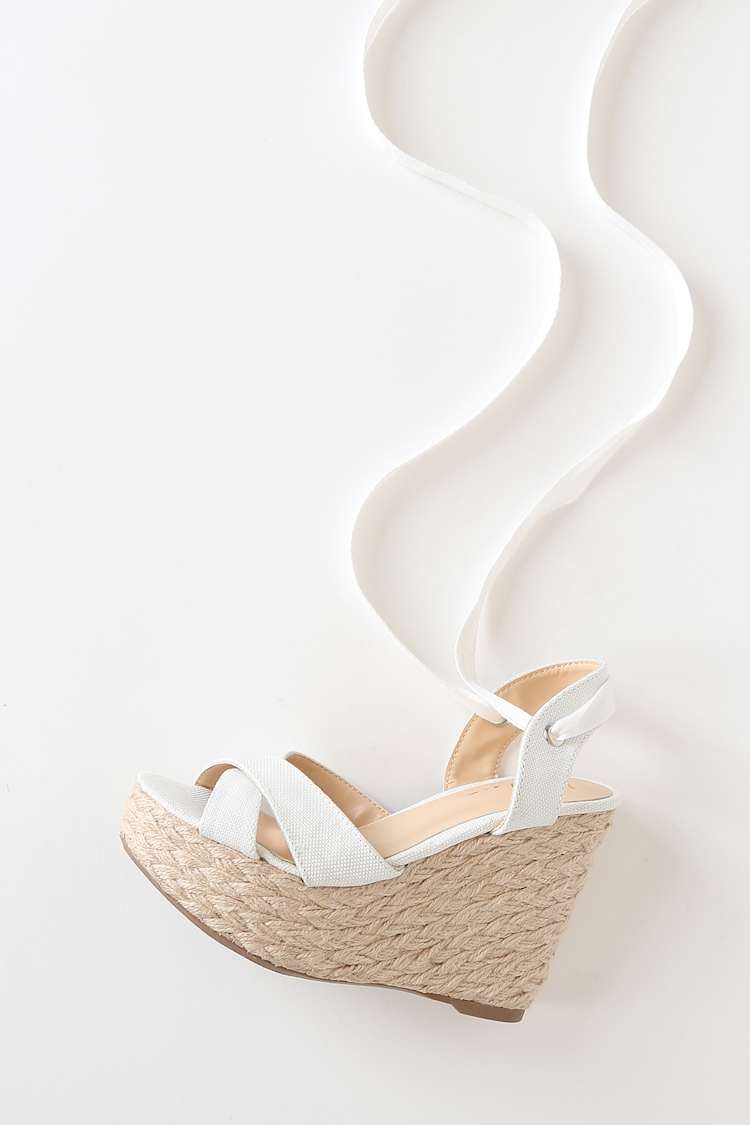 Esme White Lace-Up Espadrille Wedges