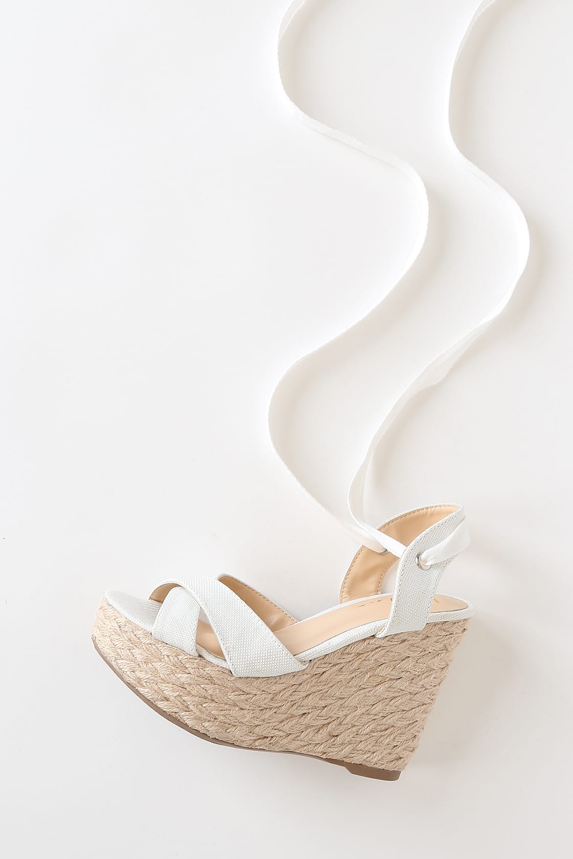 Esme White Lace-Up Espadrille Wedges