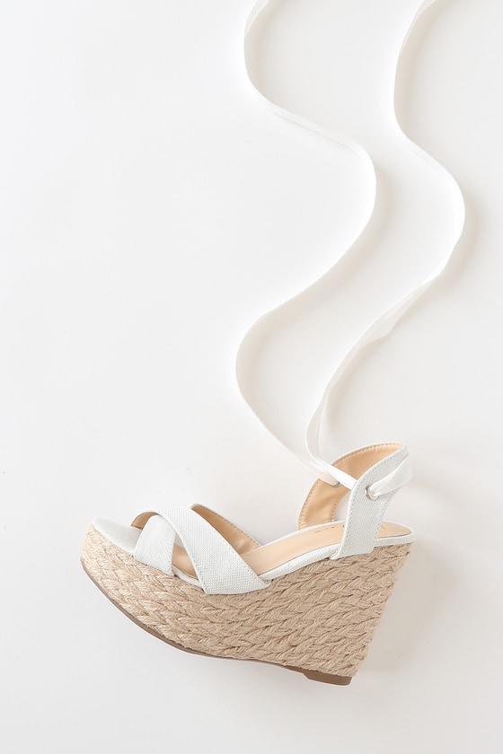 Stylish White Wedges - Espadrille Wedges - Lace-Up Wedges