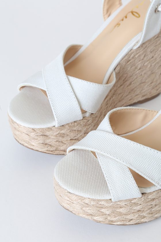 Esme White Lace-Up Espadrille Wedges - thumbnail 6