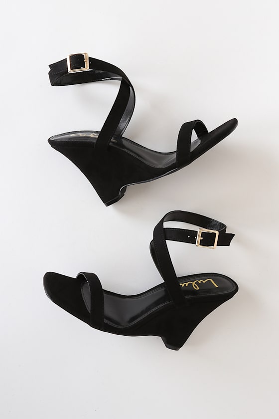 Saydee Black Suede Wedge Sandals 4