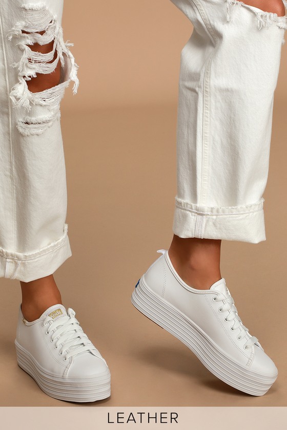 platform leather white sneakers