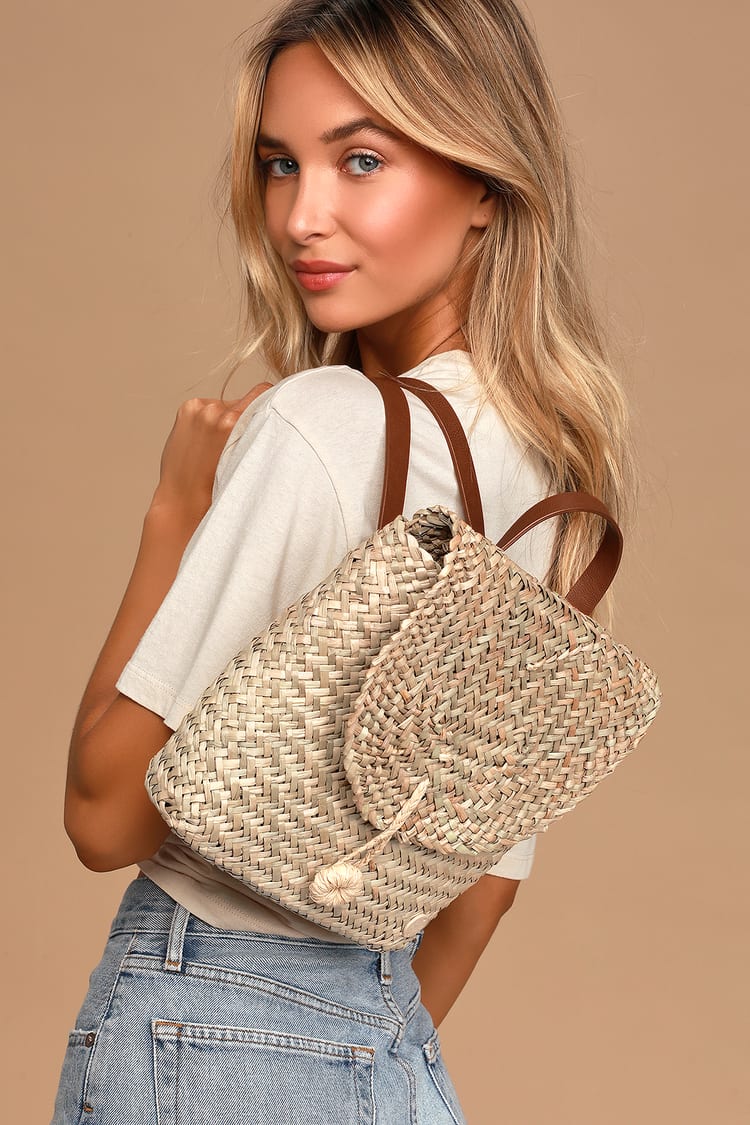 Changing Tides Beige Straw Backpack