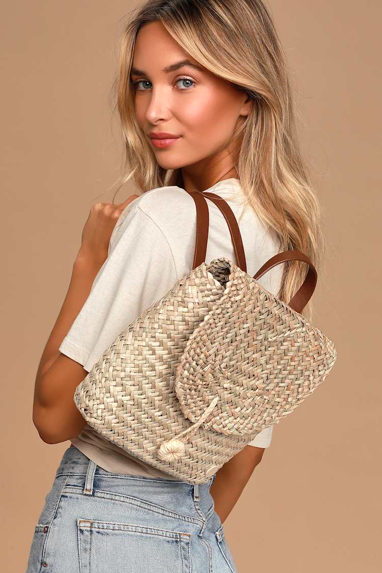 Changing Tides Beige Straw Backpack