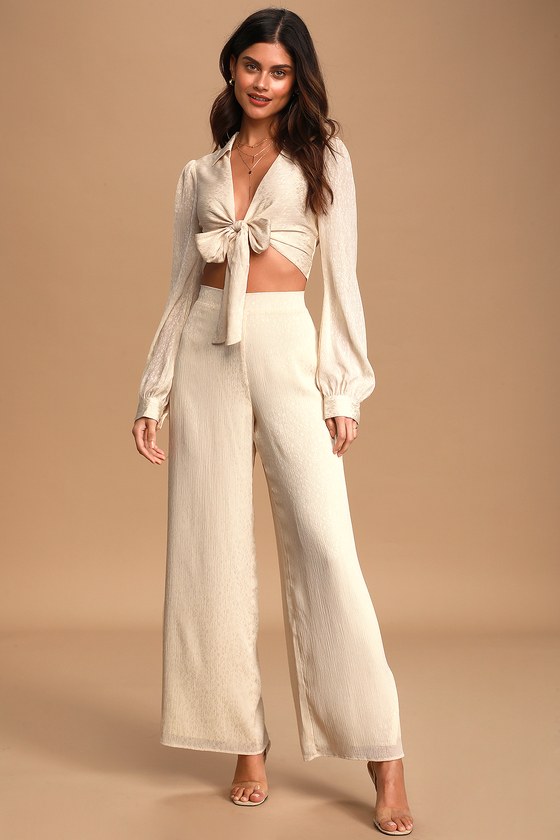 Beige Wide Leg Pants | Banana Republic