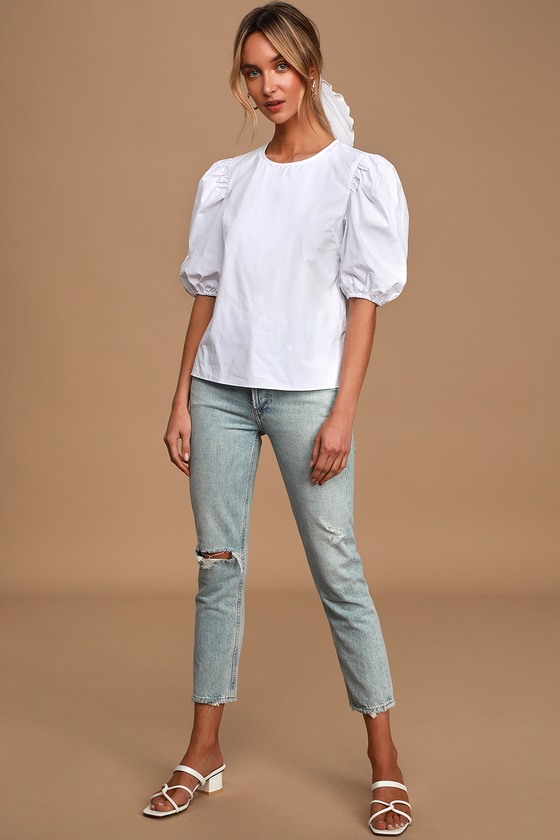 white puff sleeve shirt