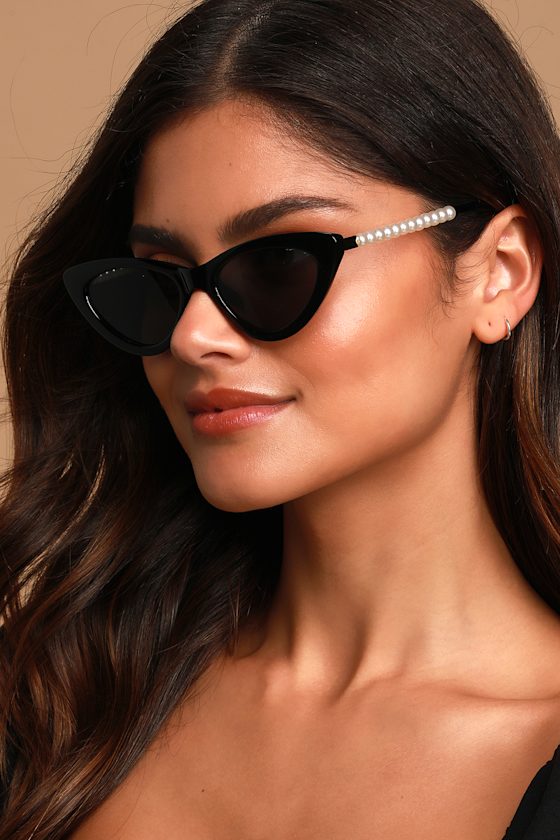 Pep Talk Black Mini Cat-Eye Pearl Sunglasses 1