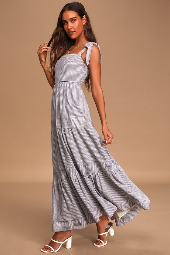 Cute Blue Maxi Dress - Striped Maxi Dress - Tie-Strap Maxi Dress - Lulus