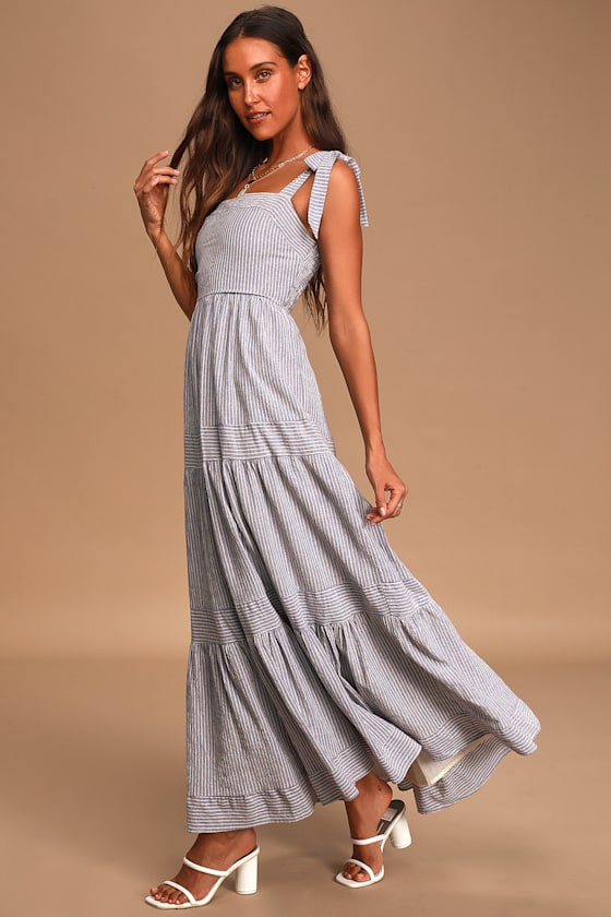 Cute Blue Maxi Dress Striped Maxi Dress TieStrap Maxi Dress Lulus