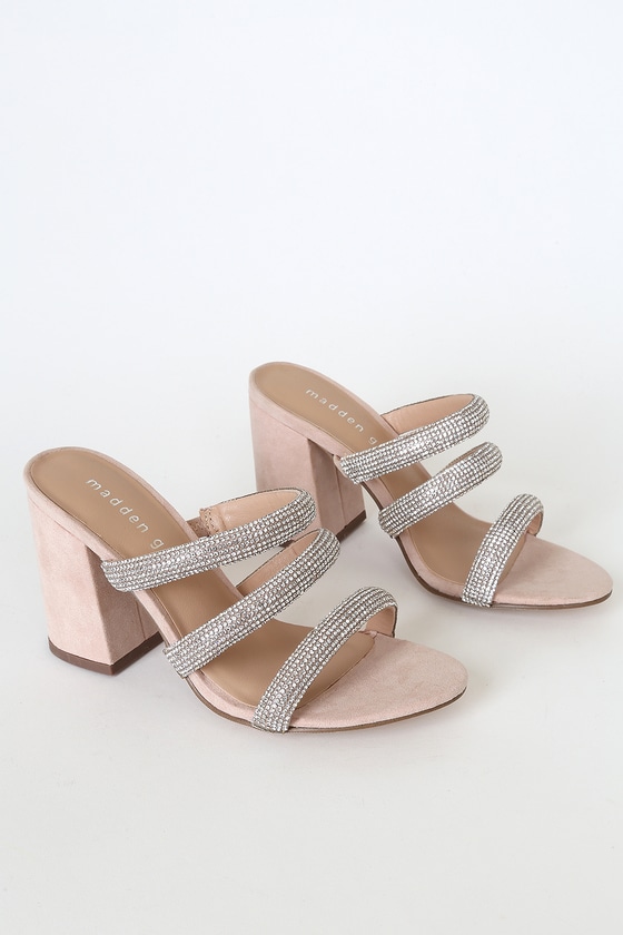 Madden Girl Dreamm Blush Suede Sandals Rhinestone High Heels