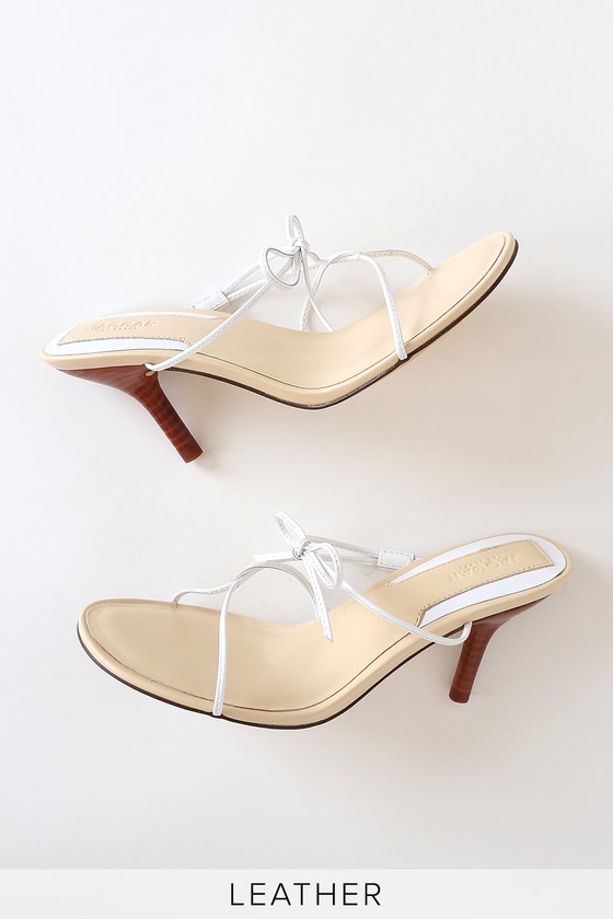 white leather heeled sandals