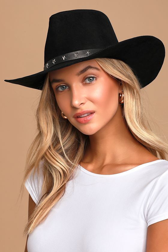 Vegan Suede Hat Black Fedora WideBrim Hat Cowgirl Hat Lulus