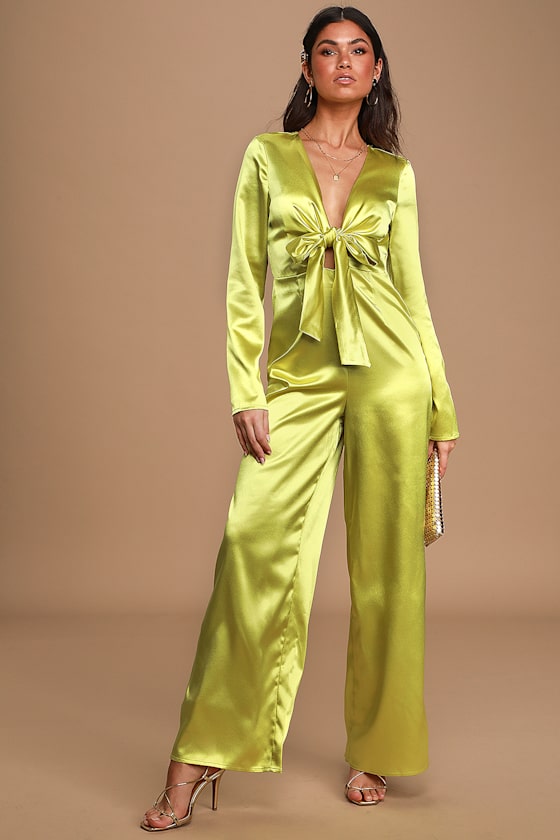 Glamorous Jumpsuit Lime Green Jumpsuit Satin Jumpsuit Lulus
