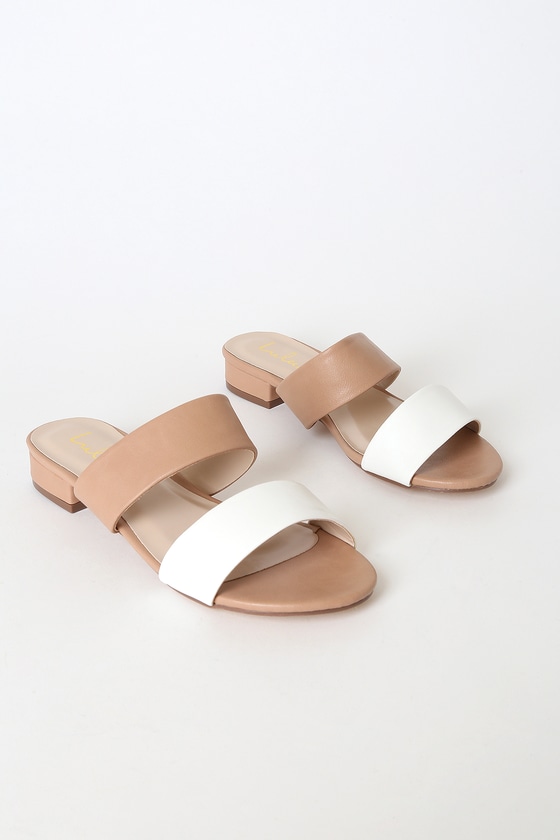 Decker White and Light Nude Slide Sandals