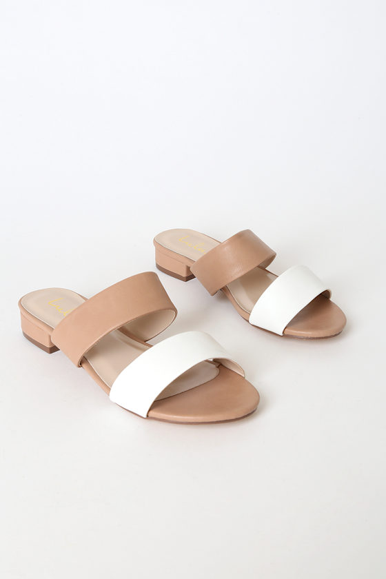 Decker White and Nude Slide Sandals 2