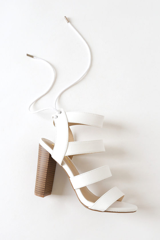 Marlena White Caged Lace-Up Heels 2