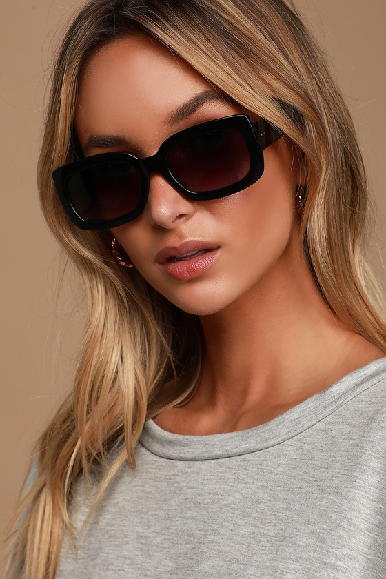 Trendy Black Sunglasses - Rectangle Sunglasses - Classic Sunnies - Lulus