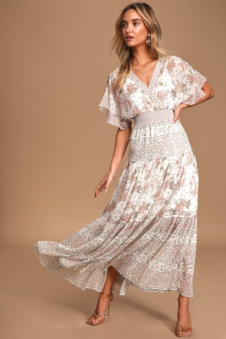 color shoes to wear with brown dress Cream Wavy Cotton Knit Maxi Cielo Dress XXL main image 0