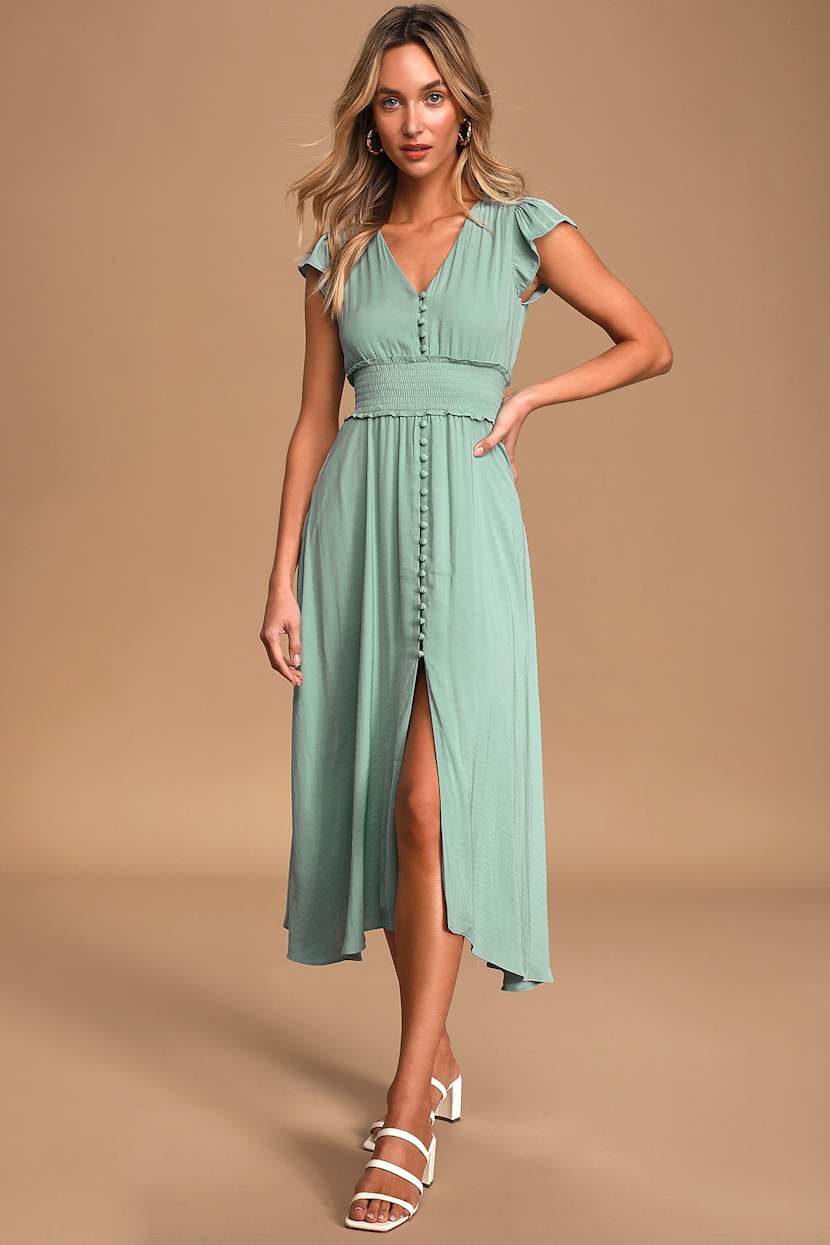Ever New Amayah Dress - Sage Green Satin Dress - Button-Up Dress - Lulus
