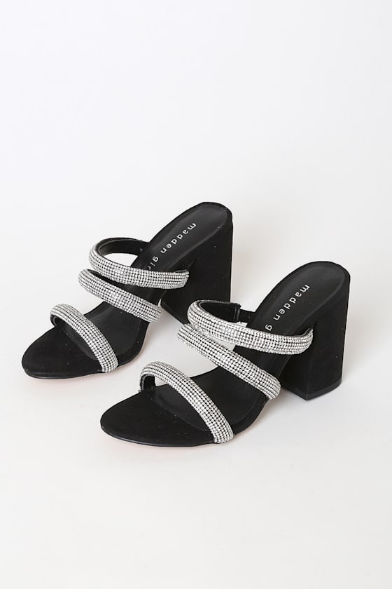 Madden Girl Dreamm Black Suede Sandals Rhinestone High Heels Lulus