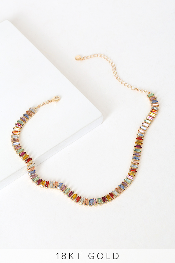 Candy 18k Gold Multi Rhinestone Choker Necklace 3