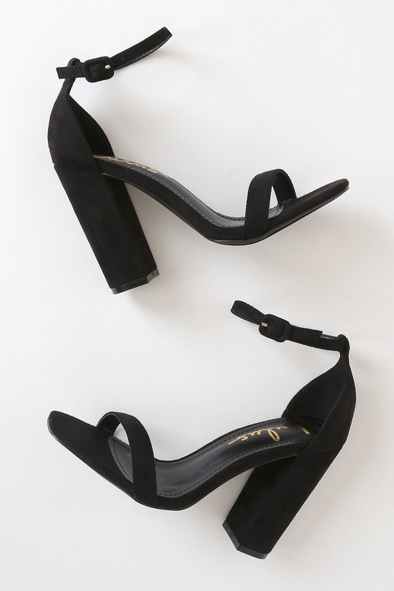 Cute Black Suede Heels - High Heel Sandals - Square Toe Heels - Lulus