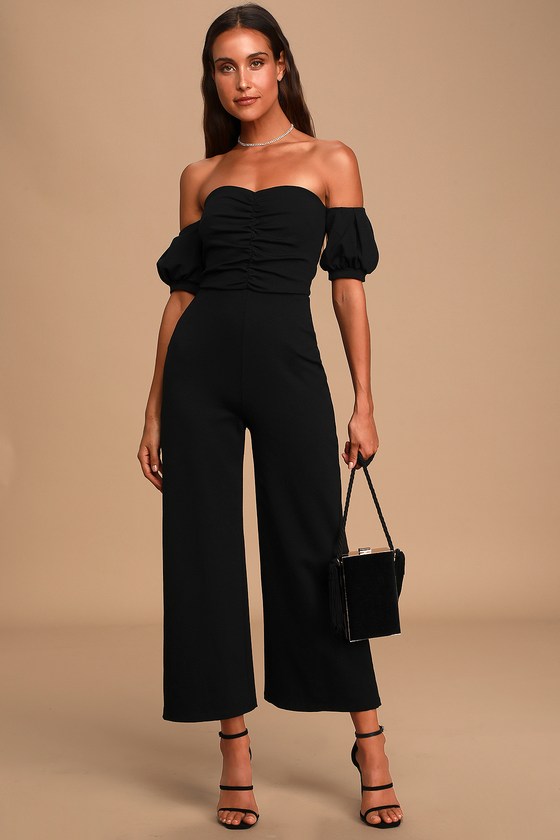 puff sleeve denim jumpsuit