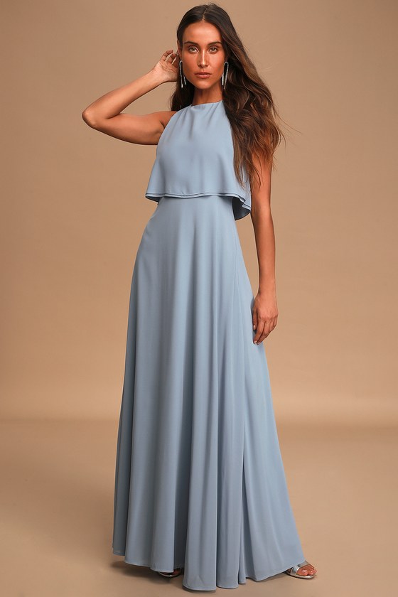 blue sleeveless maxi dress
