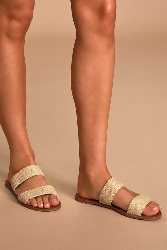 Lulus Time To Chill Natural Raffia Slide Sandal Heels In Beige