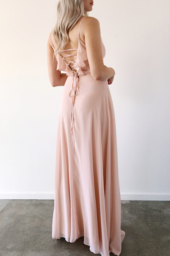 blush ruffle maxi dress