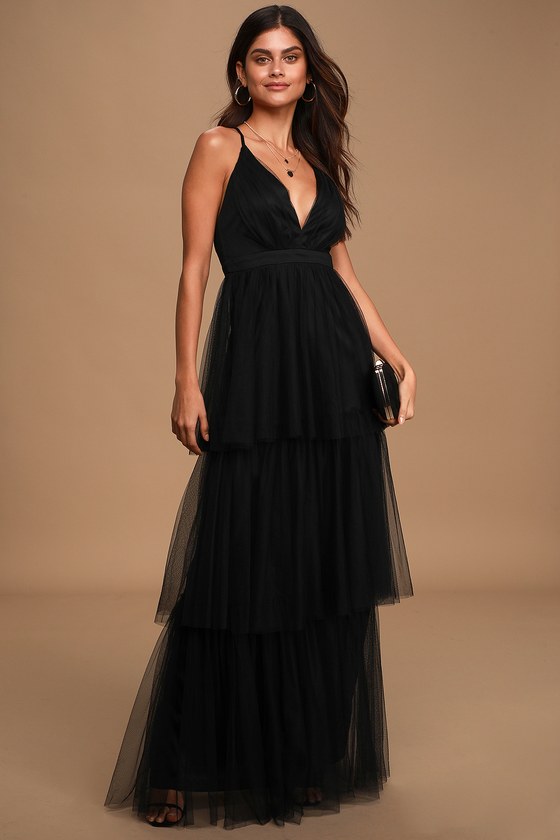 black maxi tulle dress