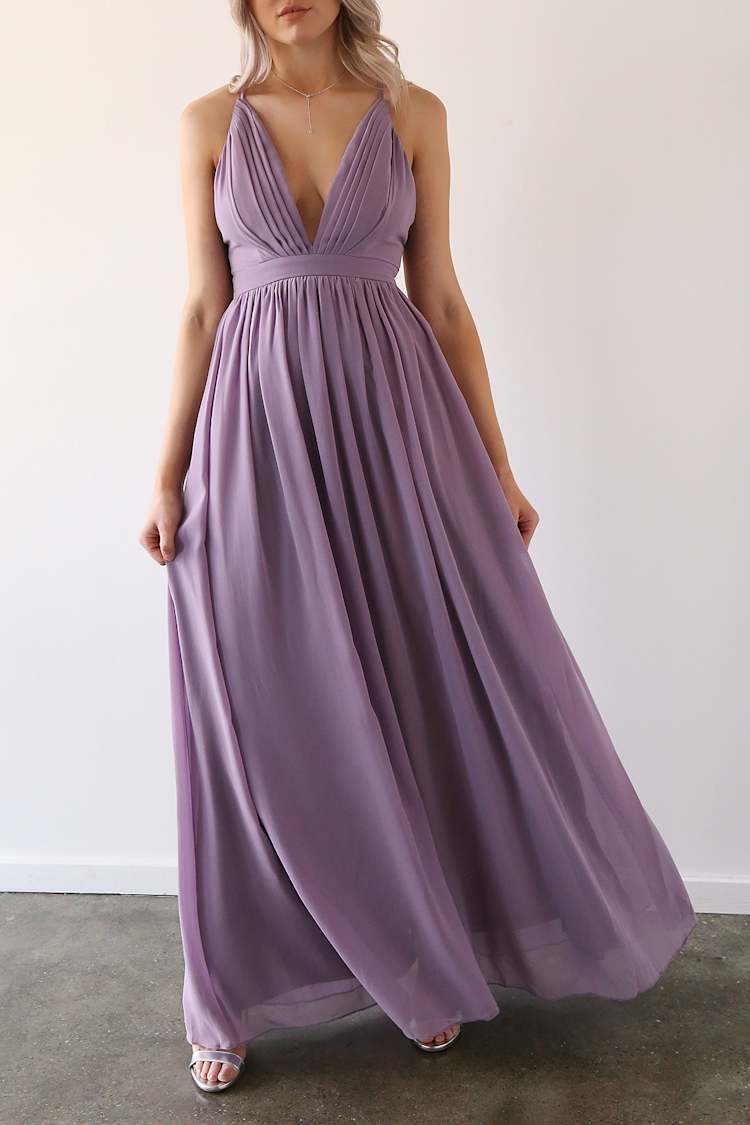 backless lavender maxi dress Lovely - Maxi Dress - Plunging Gown A Line V Neck BACK DETAILS_Backless Size:XS / 2 True to size