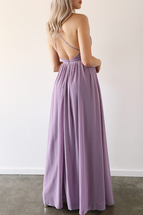 Lovely Lavender Maxi Dress Backless Maxi Dress Plunging Gown