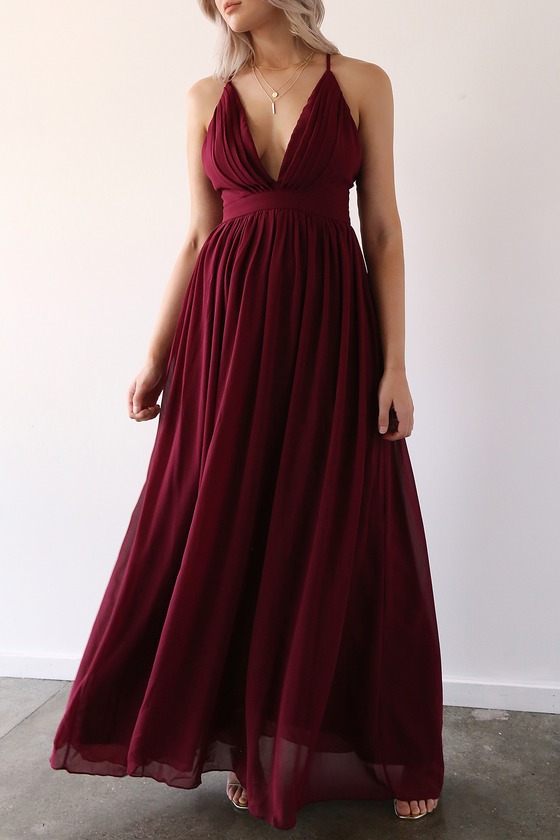 Lovely Burgundy Maxi Dress - Backless Maxi Dress - Plunging Gown - Lulus