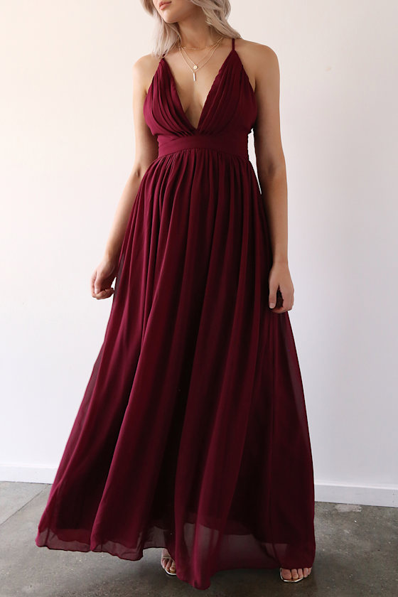 rare beauty burgundy backless maxi dress