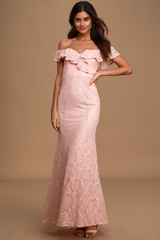 Blush pink off online the shoulder maxi dress