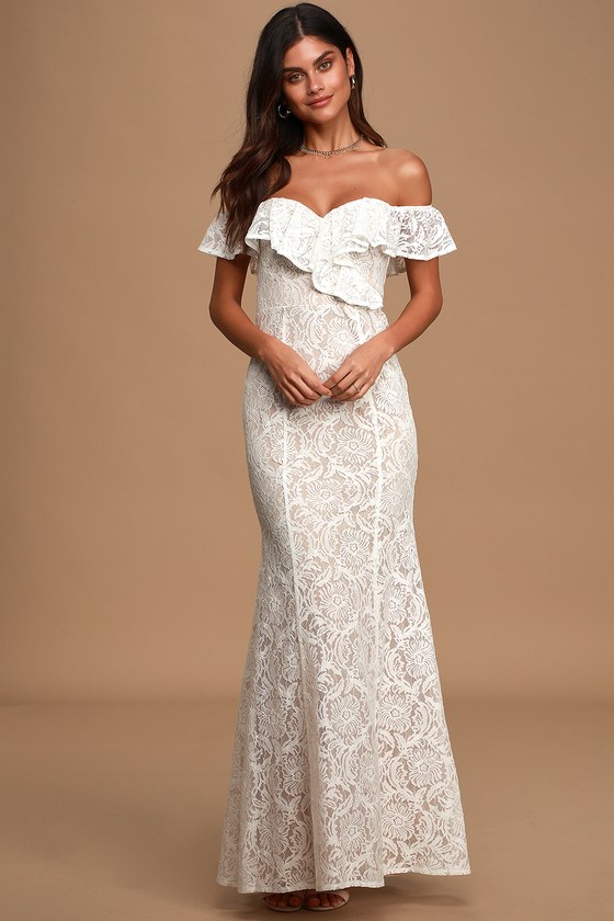 ivory off the shoulder gown