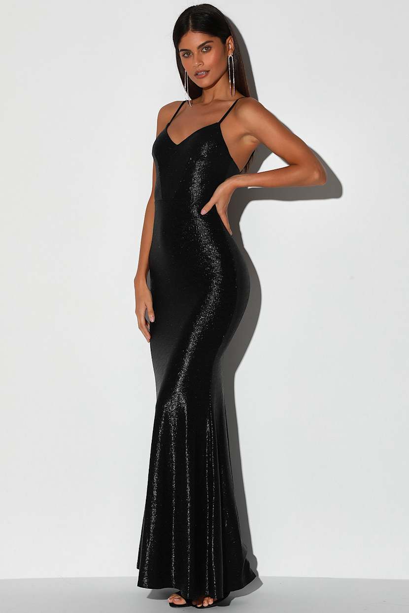 black shiny maxi dress Star Shine Halter Sequin Maxi Dress Black