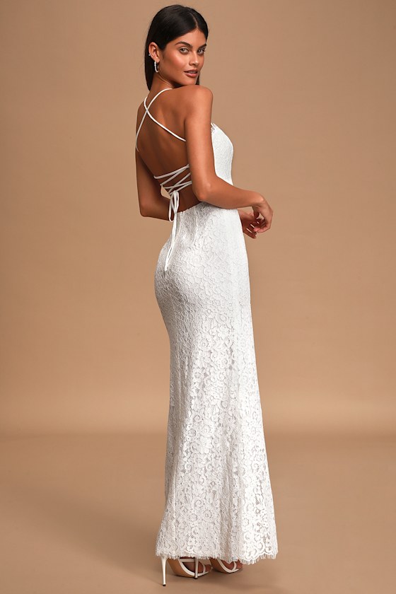 Infinite Love Story Ivory Lace Lace-Up Maxi Dress 5