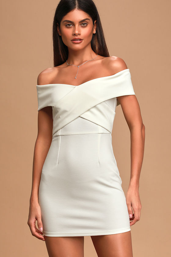 white off the shoulder bodycon dress