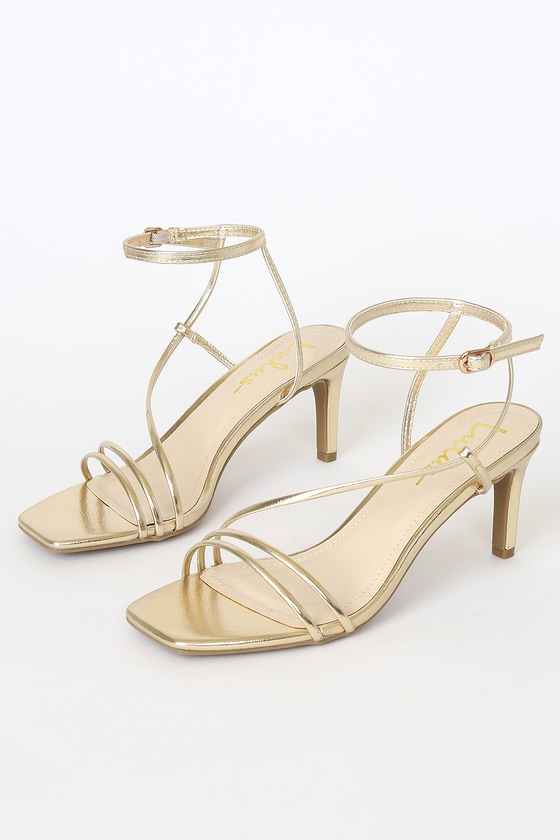 metallic gold strappy heels