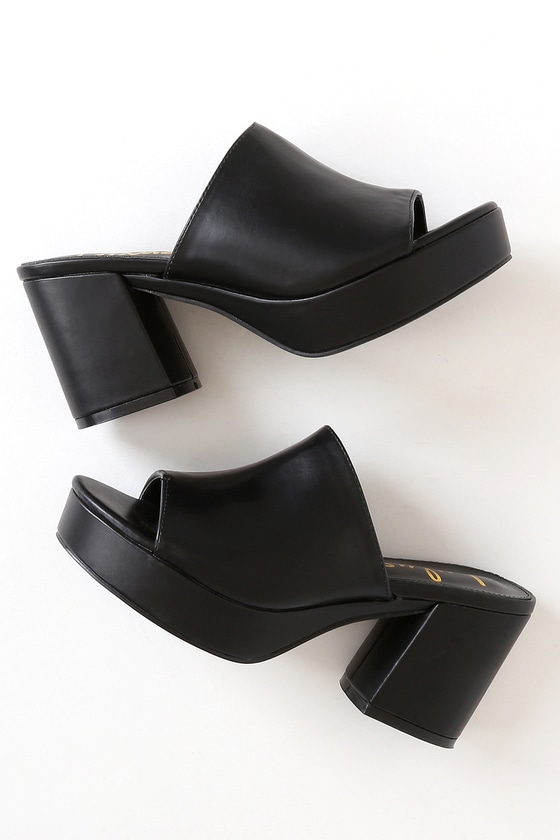 Chic Black Platform Mules - High-Heel 